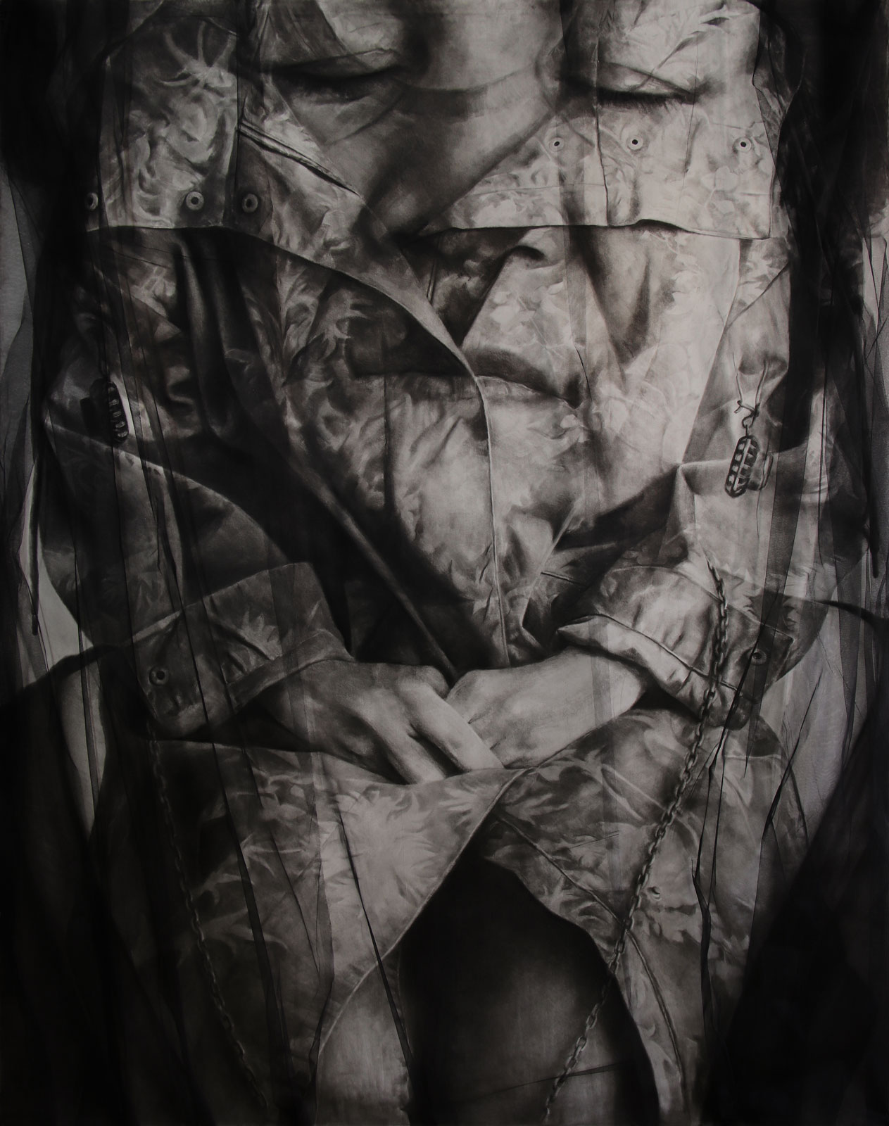 <p>190.150 cm, charcoal on paper & covered by lace</p>